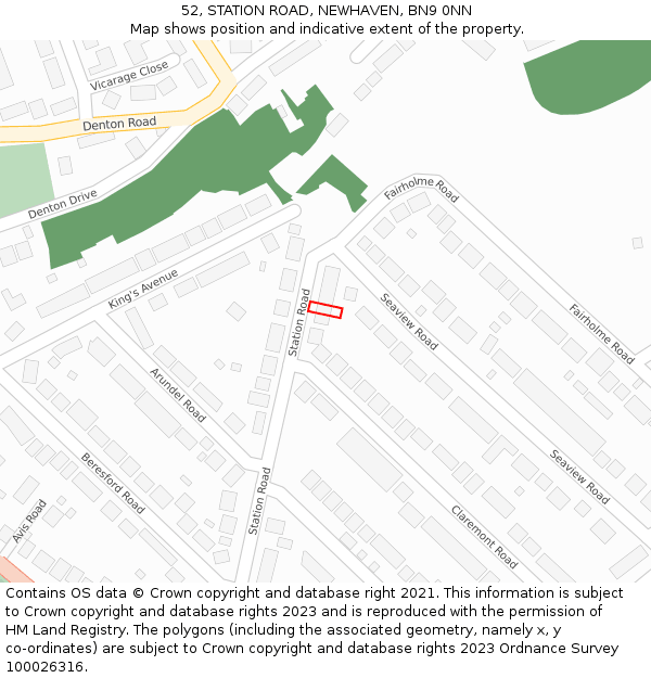 52, STATION ROAD, NEWHAVEN, BN9 0NN: Location map and indicative extent of plot