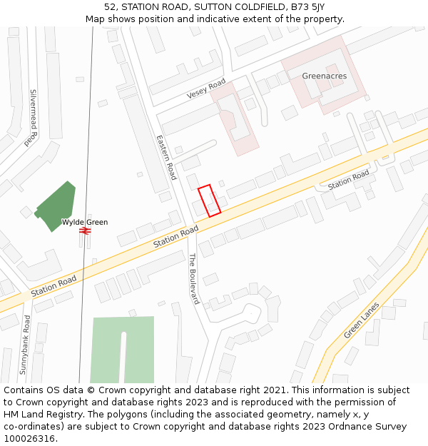 52, STATION ROAD, SUTTON COLDFIELD, B73 5JY: Location map and indicative extent of plot