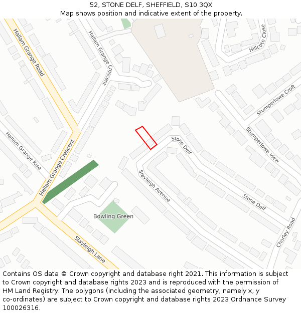 52, STONE DELF, SHEFFIELD, S10 3QX: Location map and indicative extent of plot