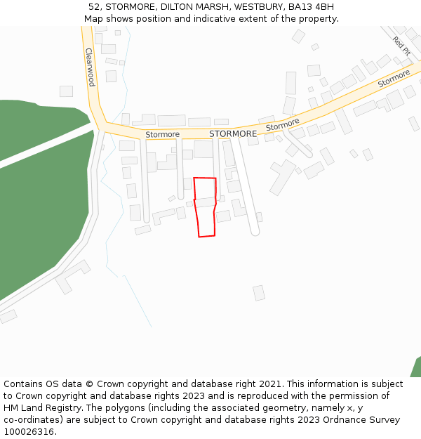 52, STORMORE, DILTON MARSH, WESTBURY, BA13 4BH: Location map and indicative extent of plot