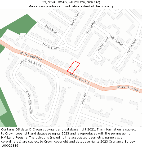 52, STYAL ROAD, WILMSLOW, SK9 4AQ: Location map and indicative extent of plot