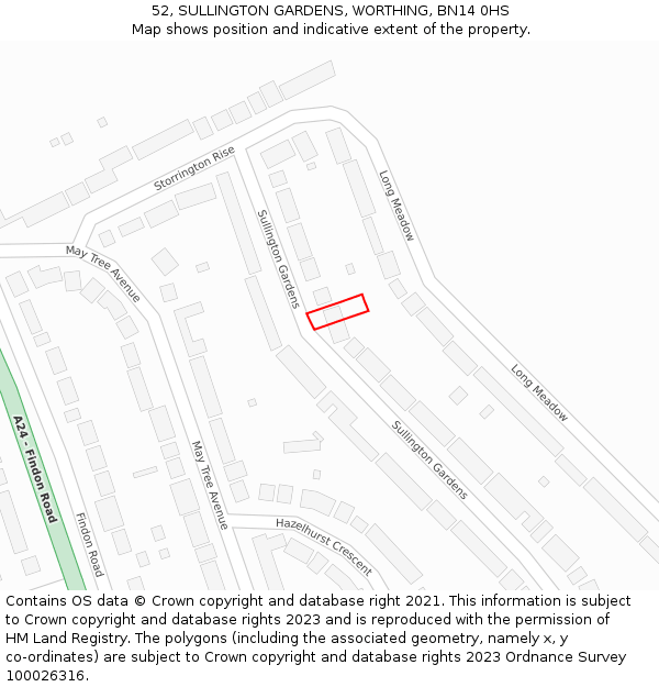 52, SULLINGTON GARDENS, WORTHING, BN14 0HS: Location map and indicative extent of plot