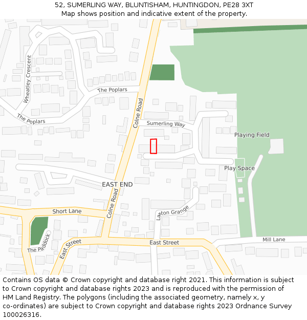 52, SUMERLING WAY, BLUNTISHAM, HUNTINGDON, PE28 3XT: Location map and indicative extent of plot