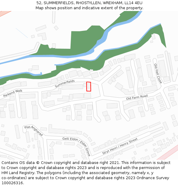 52, SUMMERFIELDS, RHOSTYLLEN, WREXHAM, LL14 4EU: Location map and indicative extent of plot