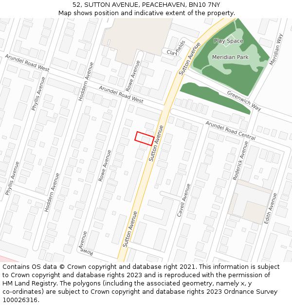 52, SUTTON AVENUE, PEACEHAVEN, BN10 7NY: Location map and indicative extent of plot