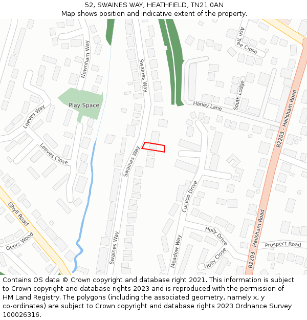 52, SWAINES WAY, HEATHFIELD, TN21 0AN: Location map and indicative extent of plot