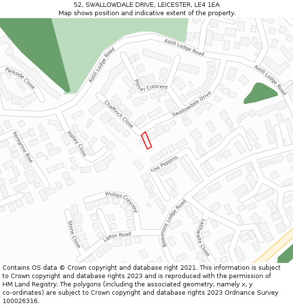 52, SWALLOWDALE DRIVE, LEICESTER, LE4 1EA: Location map and indicative extent of plot