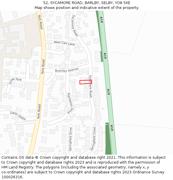 52, SYCAMORE ROAD, BARLBY, SELBY, YO8 5XE: Location map and indicative extent of plot