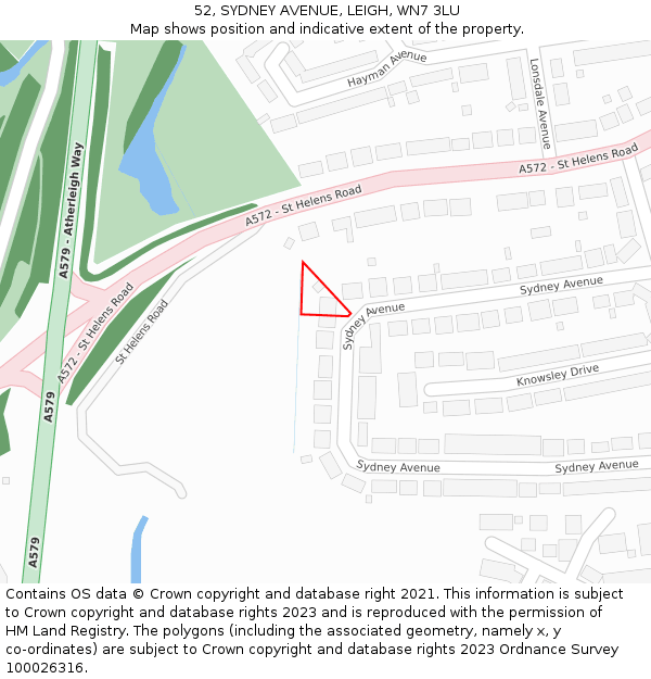 52, SYDNEY AVENUE, LEIGH, WN7 3LU: Location map and indicative extent of plot