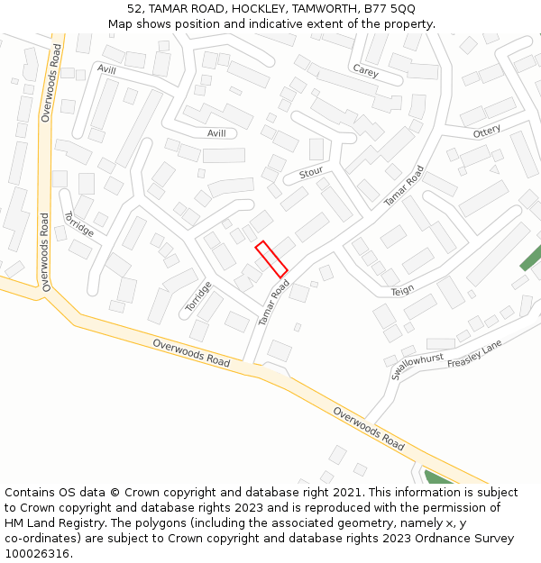 52, TAMAR ROAD, HOCKLEY, TAMWORTH, B77 5QQ: Location map and indicative extent of plot