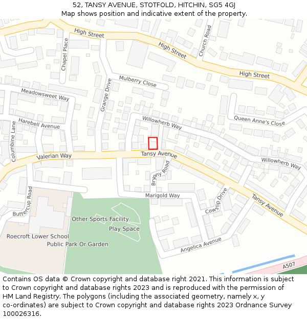 52, TANSY AVENUE, STOTFOLD, HITCHIN, SG5 4GJ: Location map and indicative extent of plot