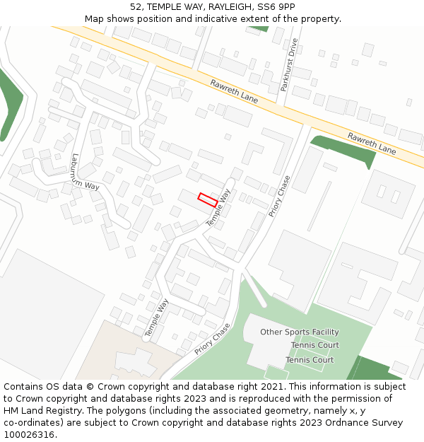 52, TEMPLE WAY, RAYLEIGH, SS6 9PP: Location map and indicative extent of plot