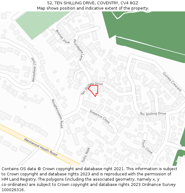 52, TEN SHILLING DRIVE, COVENTRY, CV4 8GZ: Location map and indicative extent of plot
