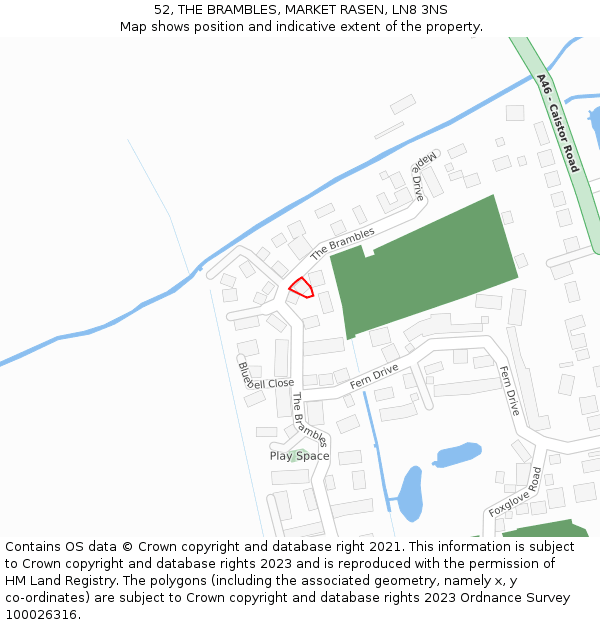 52, THE BRAMBLES, MARKET RASEN, LN8 3NS: Location map and indicative extent of plot