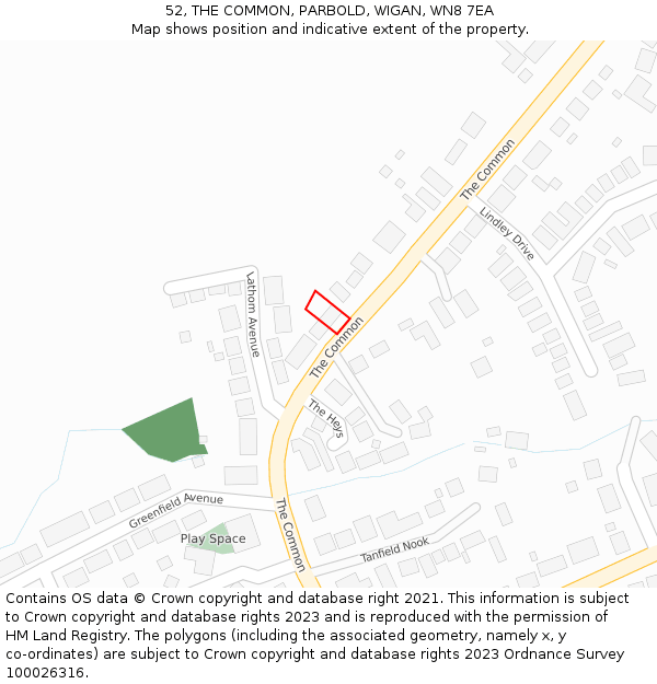 52, THE COMMON, PARBOLD, WIGAN, WN8 7EA: Location map and indicative extent of plot