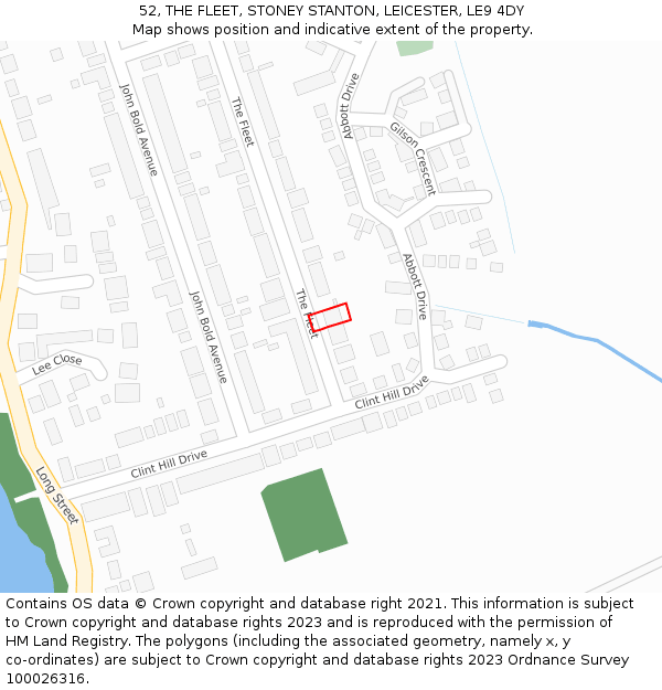 52, THE FLEET, STONEY STANTON, LEICESTER, LE9 4DY: Location map and indicative extent of plot