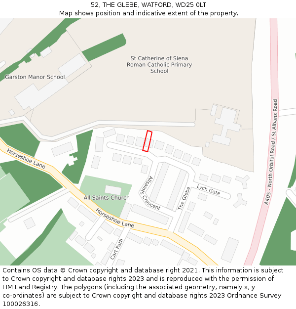 52, THE GLEBE, WATFORD, WD25 0LT: Location map and indicative extent of plot