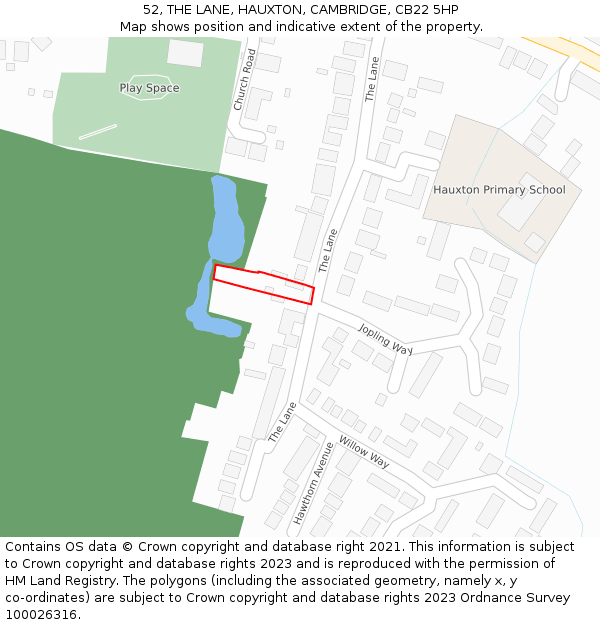 52, THE LANE, HAUXTON, CAMBRIDGE, CB22 5HP: Location map and indicative extent of plot