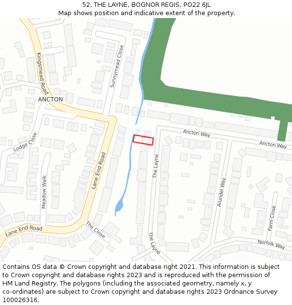 52, THE LAYNE, BOGNOR REGIS, PO22 6JL: Location map and indicative extent of plot