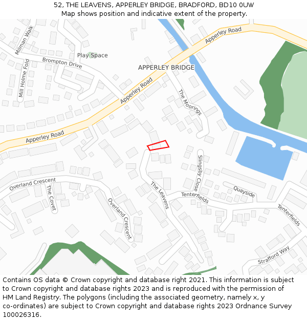 52, THE LEAVENS, APPERLEY BRIDGE, BRADFORD, BD10 0UW: Location map and indicative extent of plot