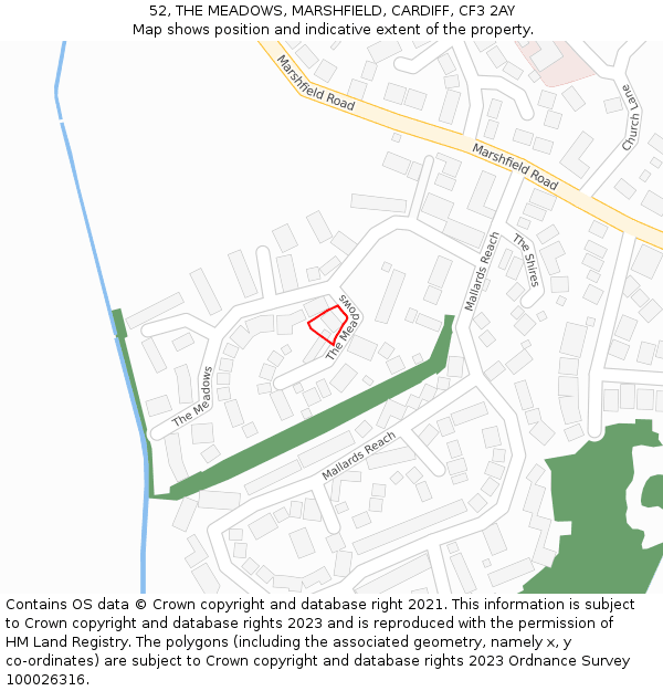52, THE MEADOWS, MARSHFIELD, CARDIFF, CF3 2AY: Location map and indicative extent of plot