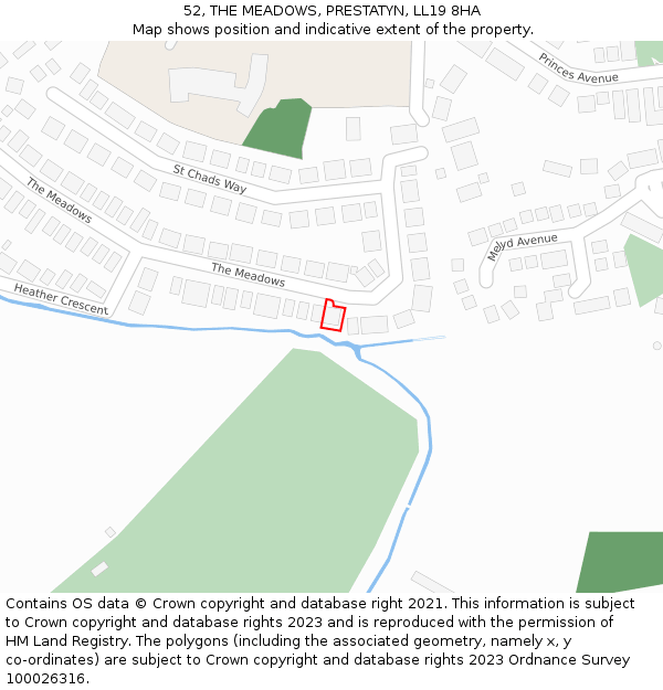 52, THE MEADOWS, PRESTATYN, LL19 8HA: Location map and indicative extent of plot