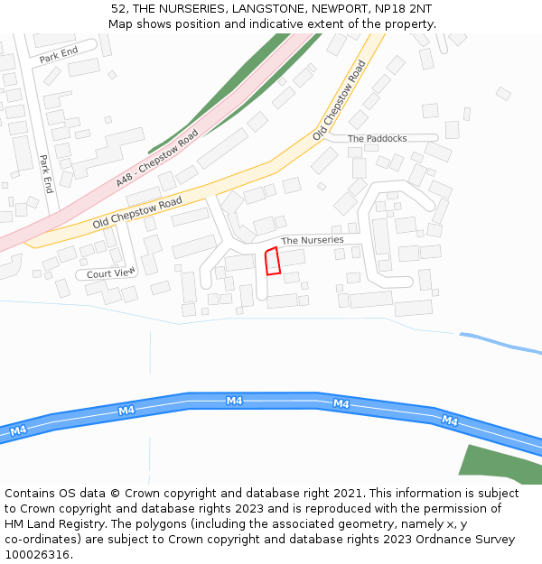 52, THE NURSERIES, LANGSTONE, NEWPORT, NP18 2NT: Location map and indicative extent of plot