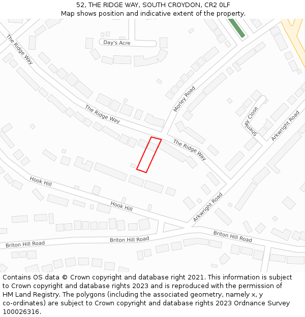 52, THE RIDGE WAY, SOUTH CROYDON, CR2 0LF: Location map and indicative extent of plot