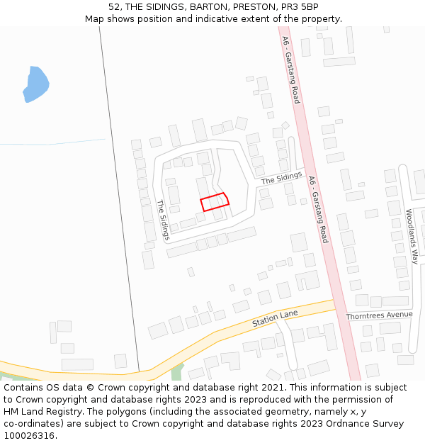 52, THE SIDINGS, BARTON, PRESTON, PR3 5BP: Location map and indicative extent of plot