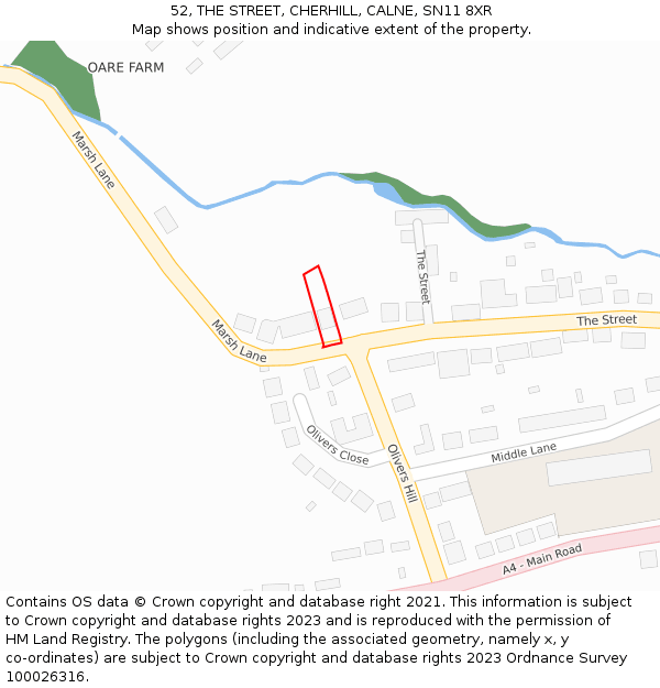 52, THE STREET, CHERHILL, CALNE, SN11 8XR: Location map and indicative extent of plot