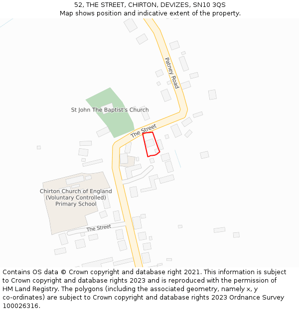 52, THE STREET, CHIRTON, DEVIZES, SN10 3QS: Location map and indicative extent of plot