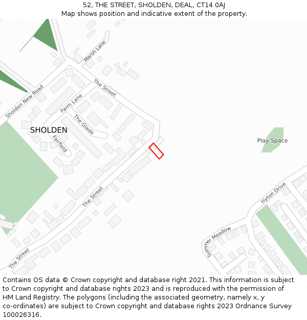 52, THE STREET, SHOLDEN, DEAL, CT14 0AJ: Location map and indicative extent of plot