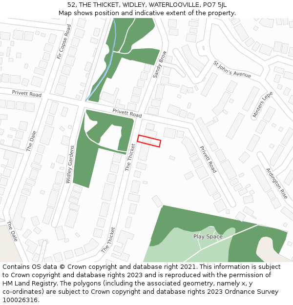 52, THE THICKET, WIDLEY, WATERLOOVILLE, PO7 5JL: Location map and indicative extent of plot