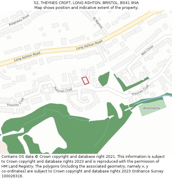 52, THEYNES CROFT, LONG ASHTON, BRISTOL, BS41 9NA: Location map and indicative extent of plot