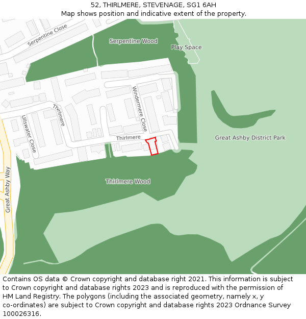 52, THIRLMERE, STEVENAGE, SG1 6AH: Location map and indicative extent of plot