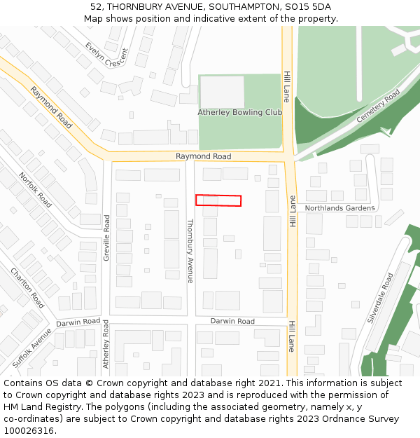 52, THORNBURY AVENUE, SOUTHAMPTON, SO15 5DA: Location map and indicative extent of plot