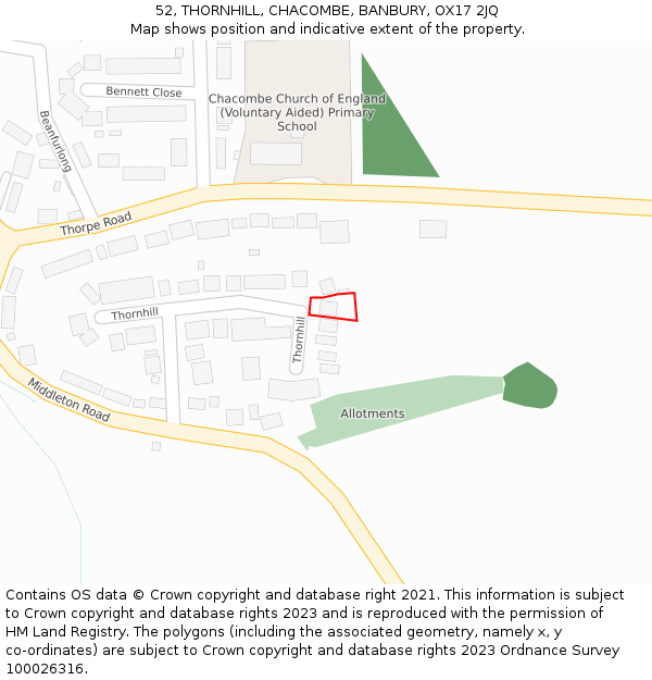 52, THORNHILL, CHACOMBE, BANBURY, OX17 2JQ: Location map and indicative extent of plot