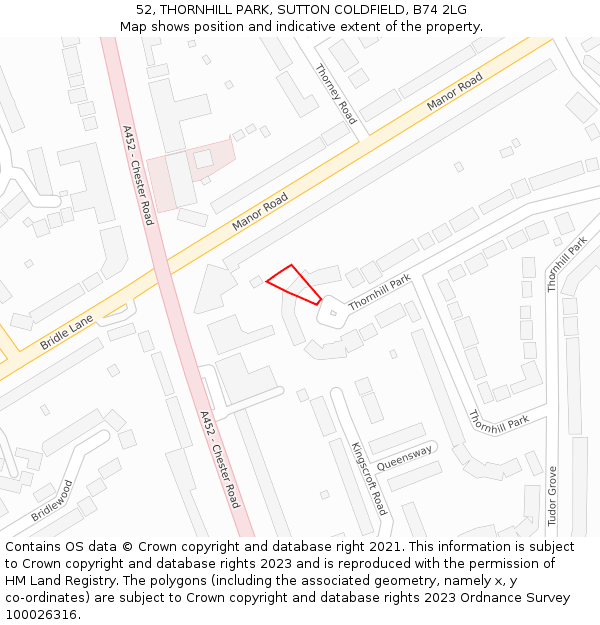 52, THORNHILL PARK, SUTTON COLDFIELD, B74 2LG: Location map and indicative extent of plot