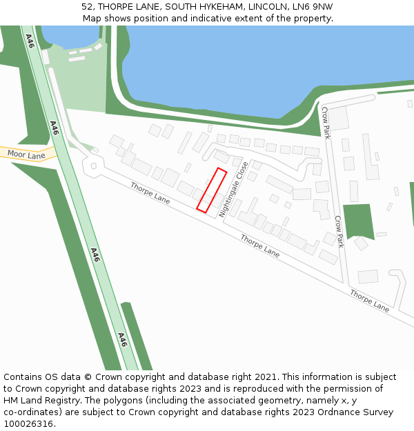 52, THORPE LANE, SOUTH HYKEHAM, LINCOLN, LN6 9NW: Location map and indicative extent of plot