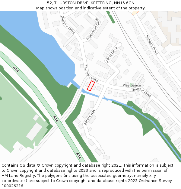 52, THURSTON DRIVE, KETTERING, NN15 6GN: Location map and indicative extent of plot