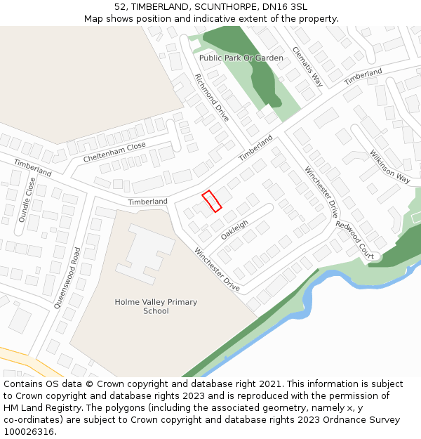 52, TIMBERLAND, SCUNTHORPE, DN16 3SL: Location map and indicative extent of plot
