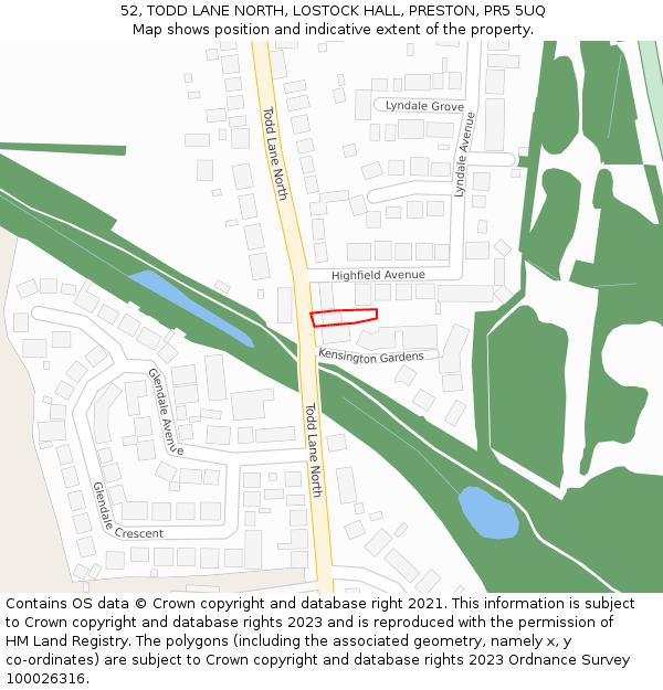 52, TODD LANE NORTH, LOSTOCK HALL, PRESTON, PR5 5UQ: Location map and indicative extent of plot