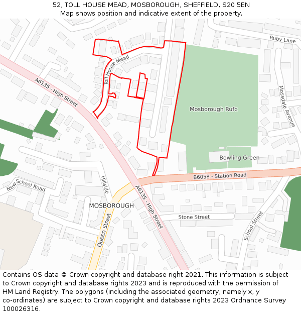 52, TOLL HOUSE MEAD, MOSBOROUGH, SHEFFIELD, S20 5EN: Location map and indicative extent of plot