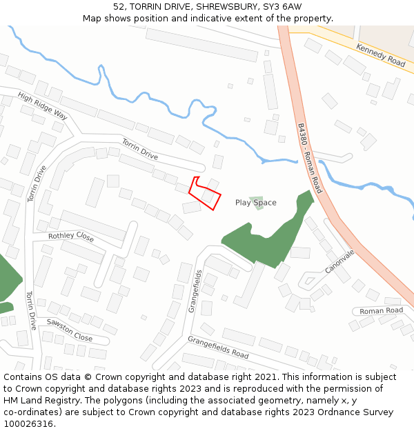 52, TORRIN DRIVE, SHREWSBURY, SY3 6AW: Location map and indicative extent of plot