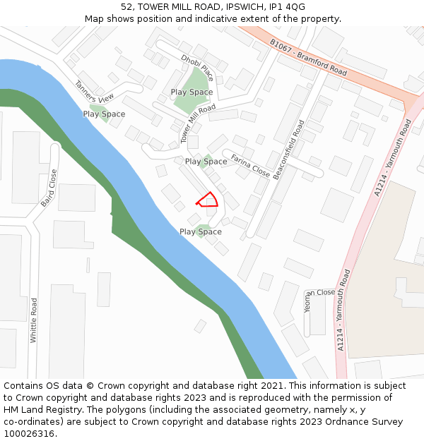 52, TOWER MILL ROAD, IPSWICH, IP1 4QG: Location map and indicative extent of plot