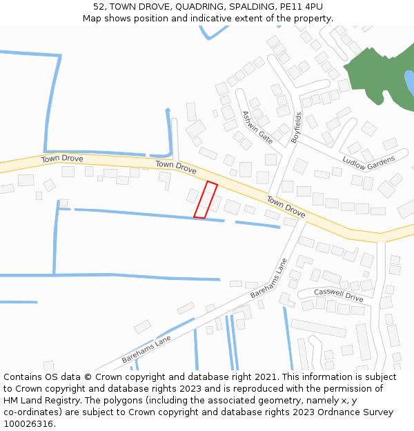 52, TOWN DROVE, QUADRING, SPALDING, PE11 4PU: Location map and indicative extent of plot