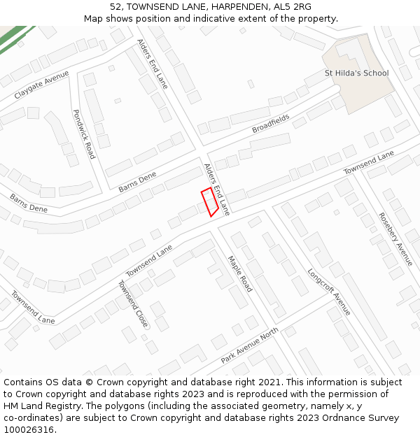 52, TOWNSEND LANE, HARPENDEN, AL5 2RG: Location map and indicative extent of plot