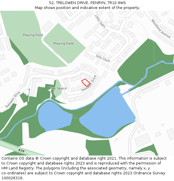 52, TRELOWEN DRIVE, PENRYN, TR10 9WS: Location map and indicative extent of plot