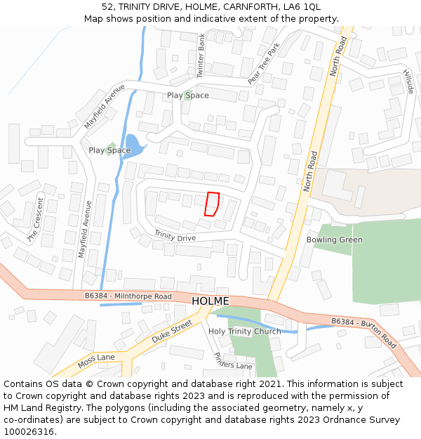 52, TRINITY DRIVE, HOLME, CARNFORTH, LA6 1QL: Location map and indicative extent of plot