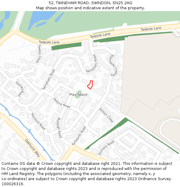 52, TWINEHAM ROAD, SWINDON, SN25 2AG: Location map and indicative extent of plot